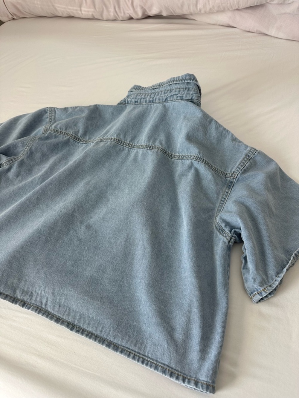 Forever 21 Light Blue Cropped Denim Button-Down Shirt - Picture 10 of 10
